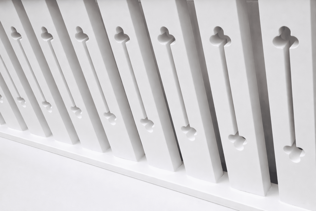 Freshly painted white interior railings with smooth finish and clean edges
