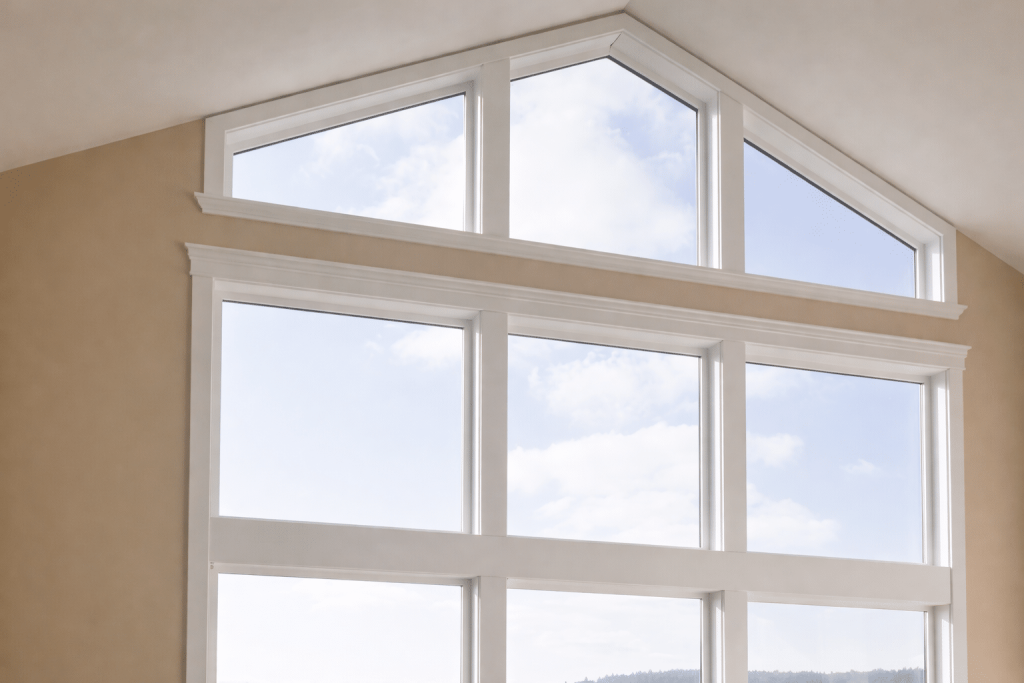 Large interior windows with freshly painted white trim and clean lines in a modern home